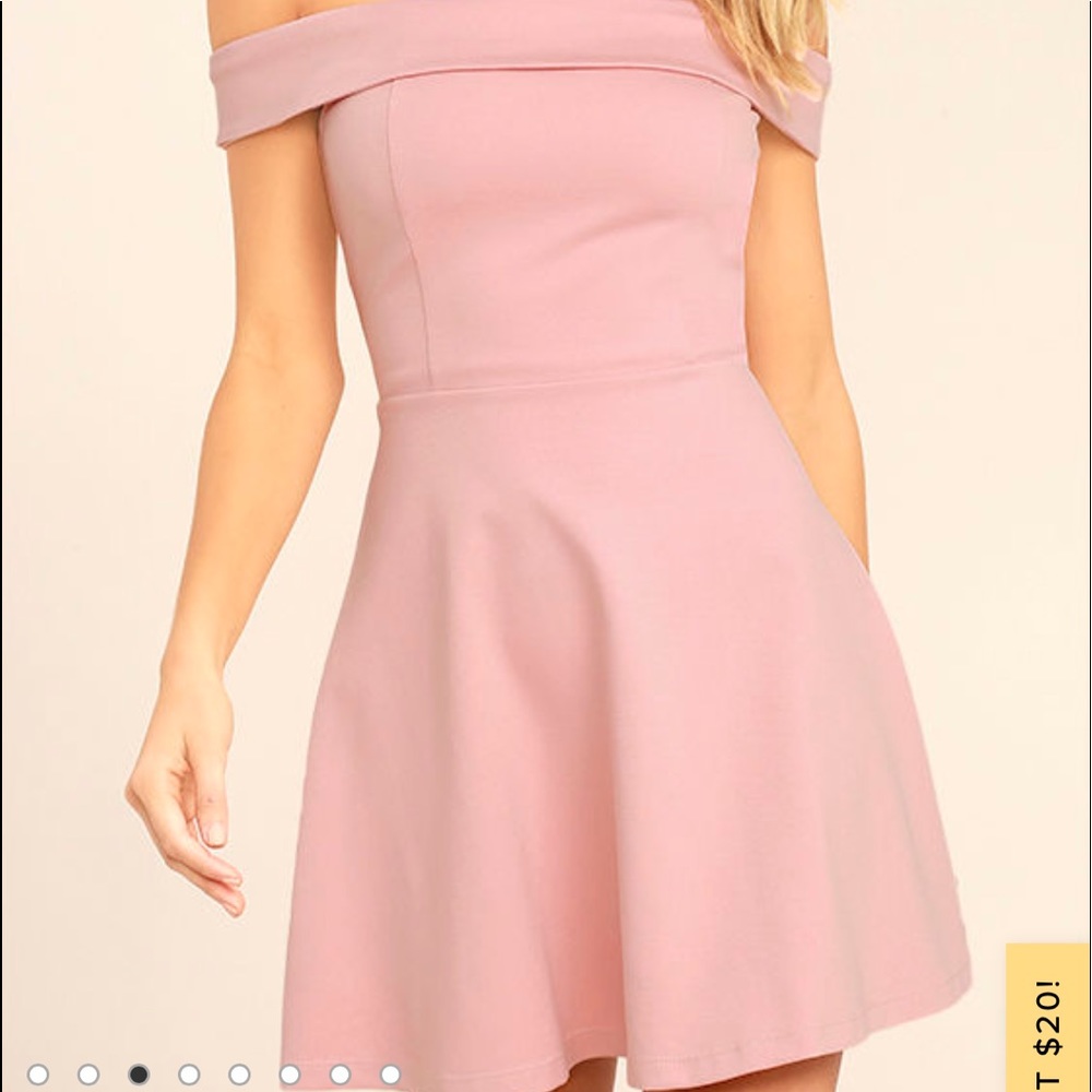 Blush pink off the shoulder dress